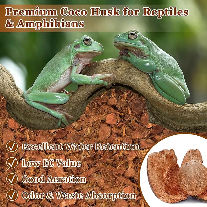 Halatool 10LB Coconut Chips Substrate for Reptiles 72QT Natural Coco Husk Snake Bedding for Ball Python Coco Coir Chip Terrarium Substrate for Tortoise Frog Gecko Hermit Crab Hamster HALATOOL