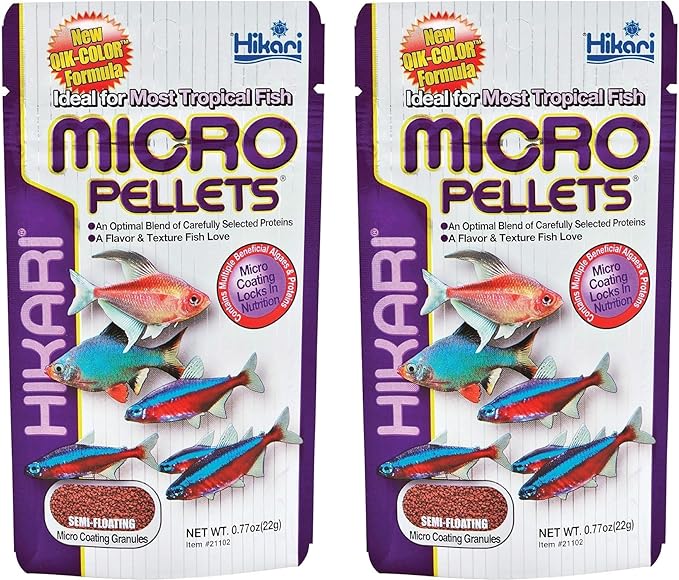Hikari Tropical Semi-Floating Micro Pellets Fish Food, 0.77 Oz (22g) | Pack of 2 Hikari