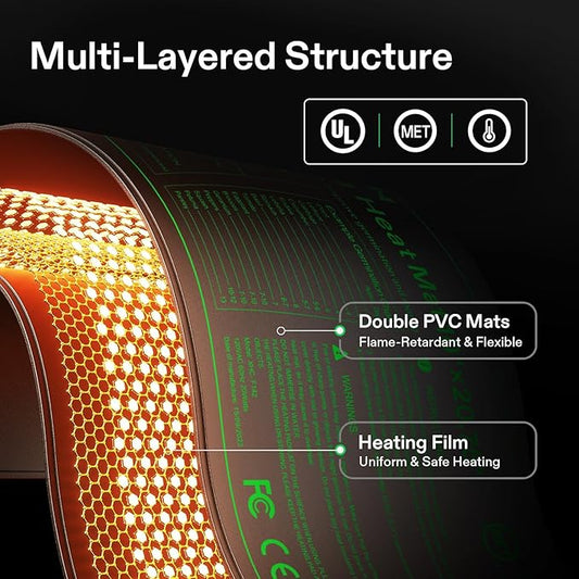 VIVOSUN 10"x20.75" Seedling Heat Mat with Built-in Temperature Controller, UL & MET-Certified Waterproof Plant Heating Pad for Germination, Hydroponics, Brewing, Breeding, and Greenhouses VIVOSUN