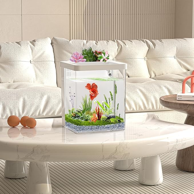 Smart Aquarium kit 1.5 Gallon Betta Fish Tank self Cleaning, Fish Tank with Filter LED Light, Water Pump, Fish Tank Starter Kits (Betta Fish Tank) ERAARK