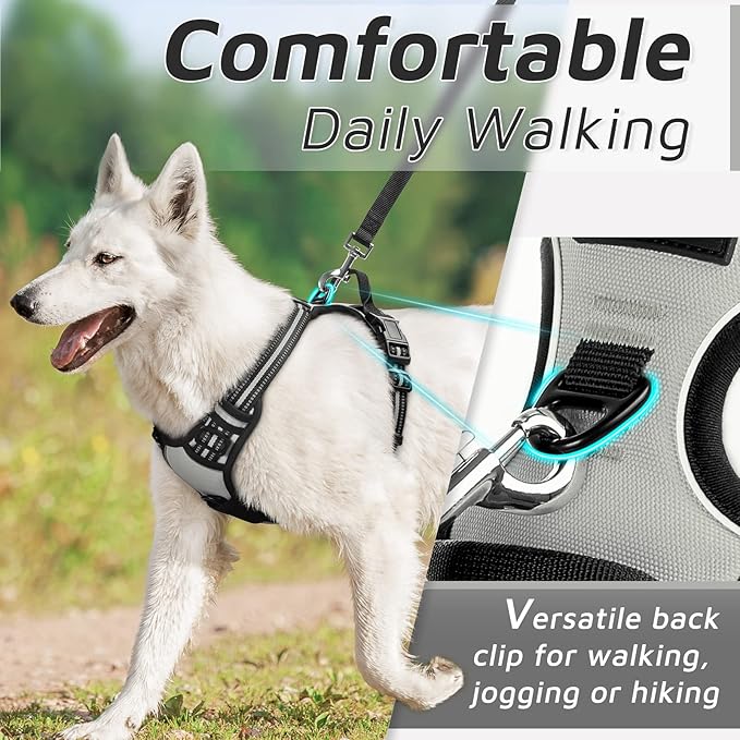 Eagloo Dog Harness Medium Sized Dog, No Pull Service Vest with Reflective Strips and Control Handle, Adjustable and Comfortable for Easy Walking, No Choke Pet Harness with 2 Metal Rings, Grey, M GoExplorewithEagloo
