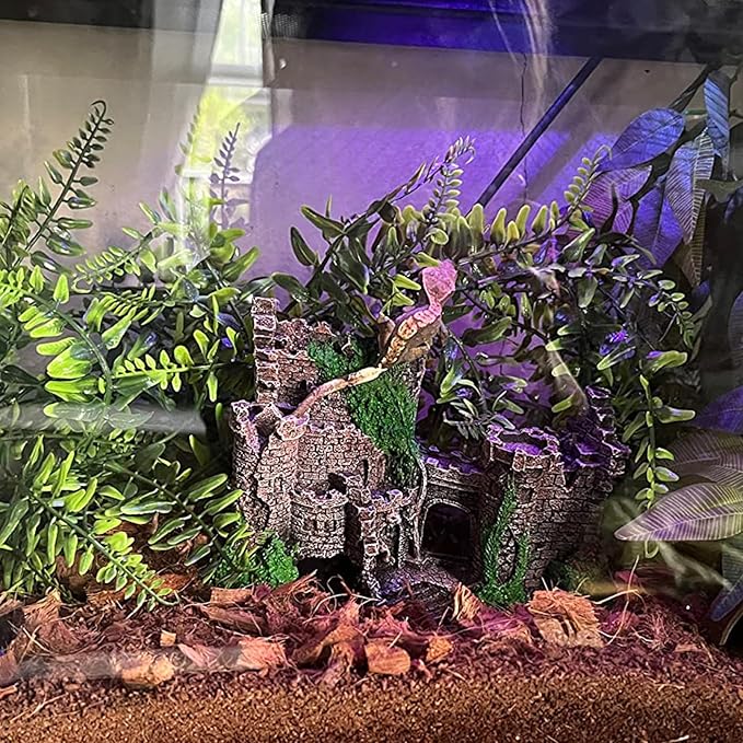 5 PCS Tank Accessories for Bearded Dragon Include Resin Classical Castle Reptile Climb Habitat Decor Hanging Jungle Vines Flexible Leaves Climbing Decor for Lizard Gecko Chameleon Spider MUYG