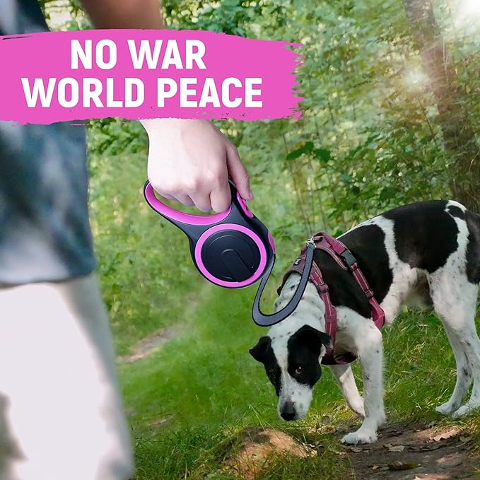 26 FT Retractable Dog Leash with No Tangle, Heavy Duty Great Leash for Dog up to 110lbs, One-Handed Brake, with Non-Slip Handle, Strong Nylon Tape for Small, Medium and Large Dogs LIEVUIKEN