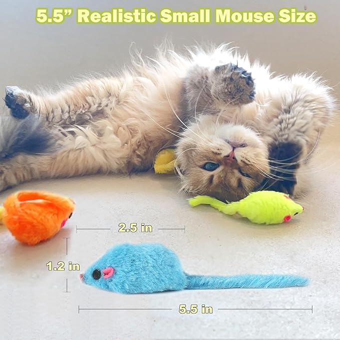 12PCS Cat Mouse Toy, Faux Fur Cat Mice Toys, 5.5” Realistic Size Mouse Toys for Cats, Rattle Cat Toy Mouse, Prefilled Catnip Mouse Cat Toy, Interactive Cat Toy for Bored Indoor Adult Cats - PAWPICO