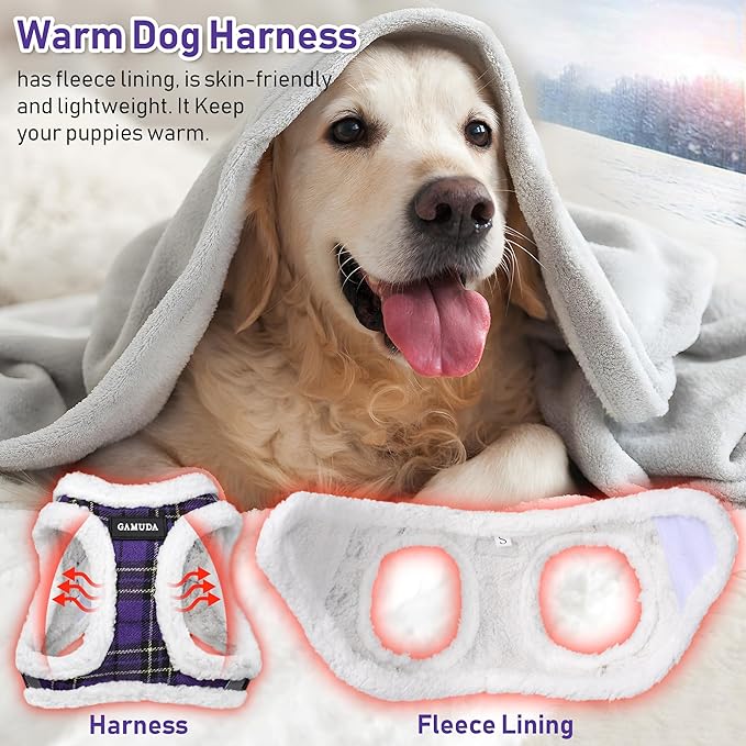 GAMUDA Small Dog Harness Collar and Leash Set, Step in No Chock No Pull Soft Mesh Adjustable Dog Vest Harnesses Plaid Reflective for Dogs Puppy Cats Kitten Rabbit (Warm Purple, XL) GAMUDACollarsCollection