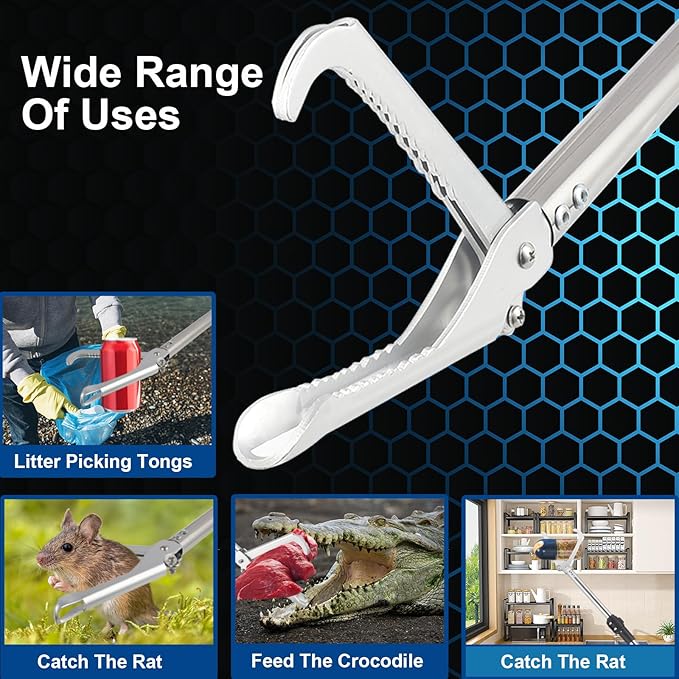 Snake Grabber Reacher Tool, 69" Snake Catcher Tongs Long Handle Heavy Duty Reptile Rattlesnake Catch Tongs Snake Tool Wide Jaw Stainless Steel Sponge Wrapped Handle (Blue) PAWPICO