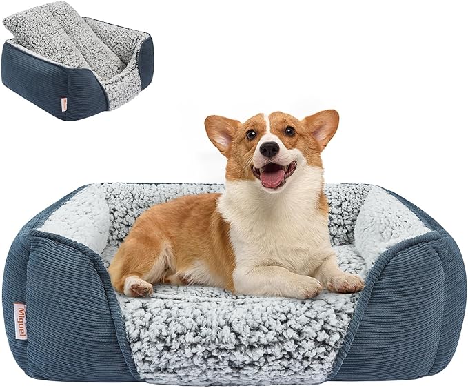 Miguel Washable Dog Bed with Removable Cushion for Medium Small Dogs, Easy to Wash Pet Sofa Bed with Side, Rectangle Bolster Cat Bed Calming Cuddle Puppy Bed with Anti-Slip Bottom, Blue 30 Inch - PAWPICO