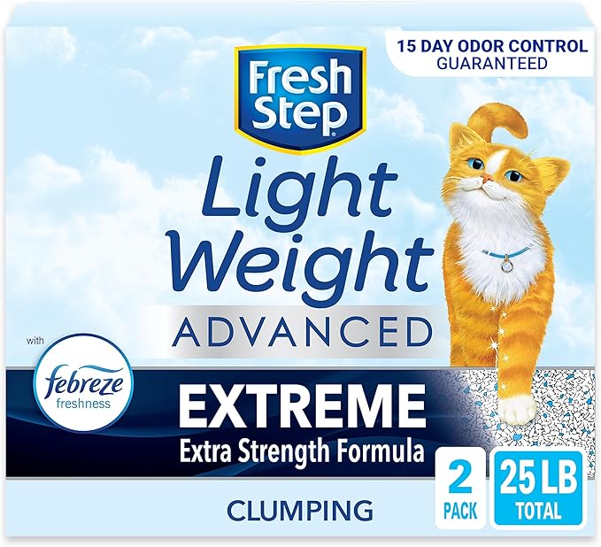 Fresh Step Light Weight Advanced Extreme Cat Litter With Febreze Freshness, Extra Strength Formula Clumping Litter With Guaranteed Odor Control, 25 lbs. (2 x 12.5 lb. Box) - PAWPICO