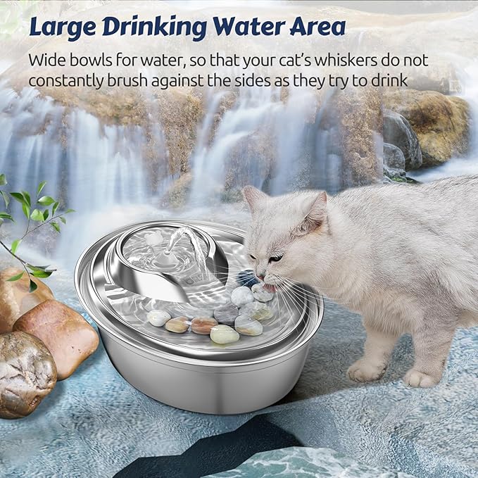 ORSDA Cat Water Fountain, 2L Stainless Steel Pet Water Fountain, Automatic Drinking Fountain Dog Water Dispenser with 12 Replacement Filters for Cats, Small Dogs - PAWPICO