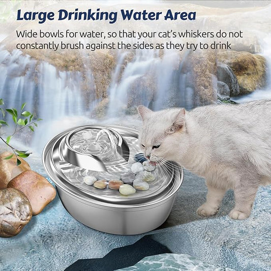 ORSDA Cat Water Fountain, 2L Stainless Steel Pet Water Fountain, Automatic Drinking Fountain Dog Water Dispenser with 12 Replacement Filters for Cats, Small Dogs - PAWPICO