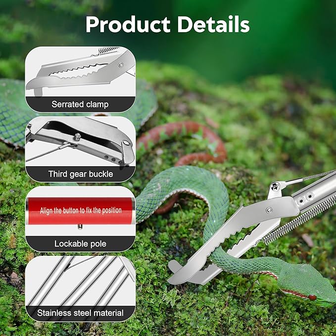 50in Snake Clamp 26in Retractable Snakes Hook,Foldable Locking Animal Handling Tool Northspoor