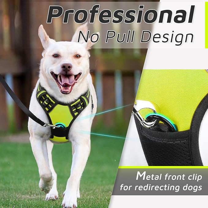 Eagloo Dog Harness for Large Dogs, No Pull Service Vest with Reflective Strips and Control Handle, Adjustable and Comfortable for Easy Walking, No Choke Pet Harness with 2 Metal Rings, Green, L GoExplorewithEagloo