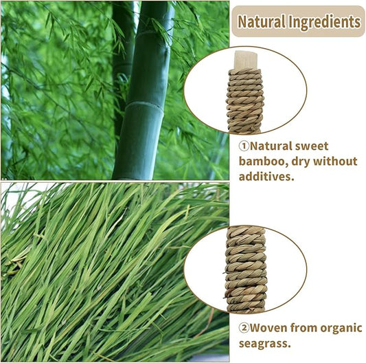 Fhiny 18 PCS Guinea Pig Chew Toys, Natural Seagrass Sweet Bamboo Molar Sticks for Teeth Bunny Chew Toys Cage Accessories for Rabbit Bunny Guinea Pig Chinchilla Hamster Fhiny