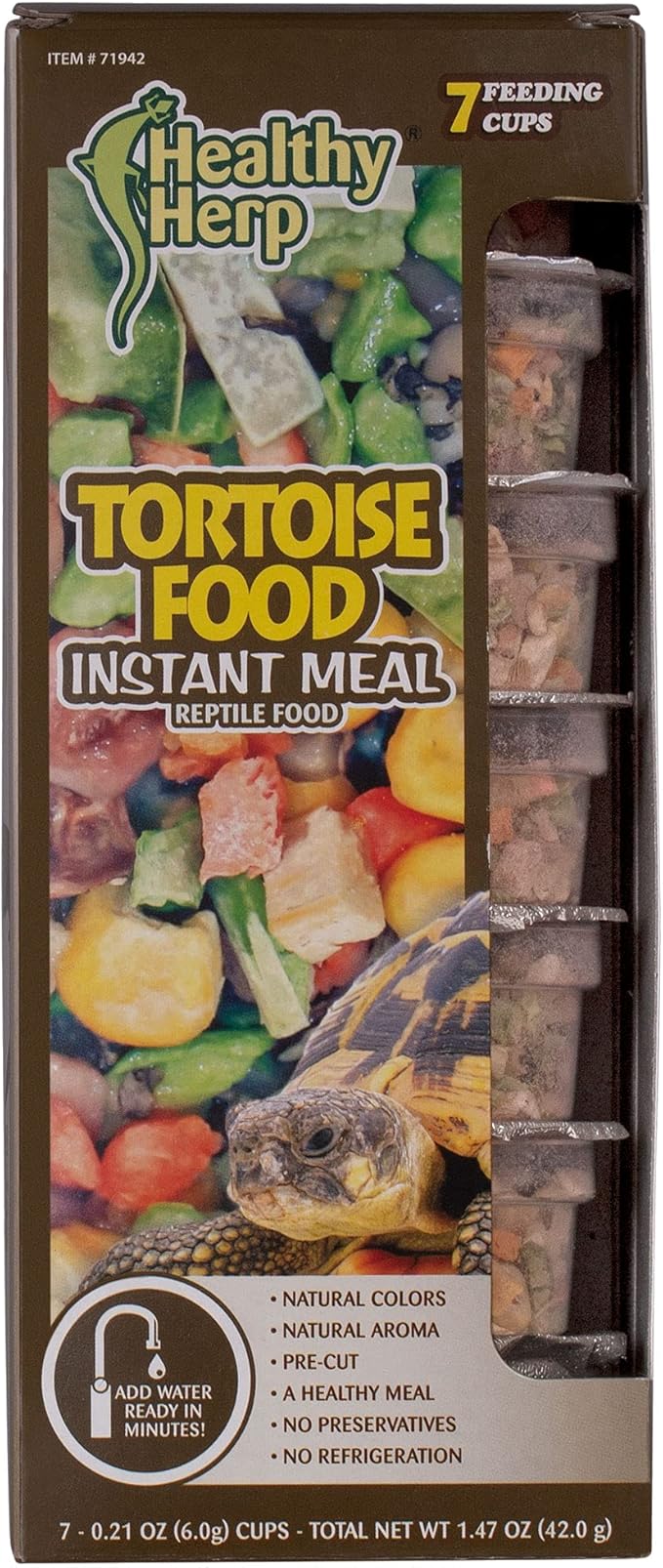 Tortoise Food Instant Meal for Reptiles - Nutritious Turtle Food, Tortoise Habitat Accessories, Tortoise Food - Made in USA - Ideal for Box Turtles, Lizards - 7 x 0.21 oz (6g) Cups HealthyHerp