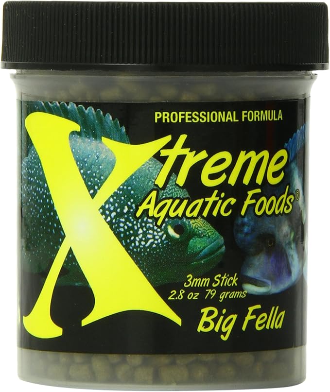 Xtreme Big Fella 3.0mm Pellets: Professional Nutrition for Medium to Large Cichlid/Community Fish - Boost Immune & Digestive Health, Color & Energy, Max Protein Fish Food – USA Farm Grown (2.5oz) XtremeAquaticFoods