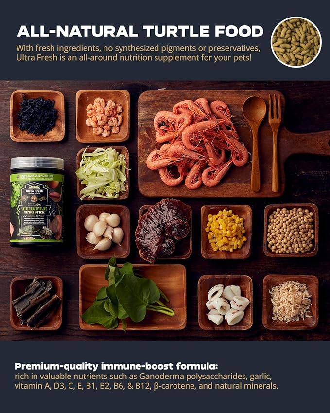 Ultra Fresh - Turtle Nutri Stick, Wild Sword Prawn, Calcium & Vitamin D Enriched Aquatic Turtle Food with Probiotics for Picky Turtles, Made from All Natural Ingredients 3.35 oz UltraFresh-ShrimpDelight