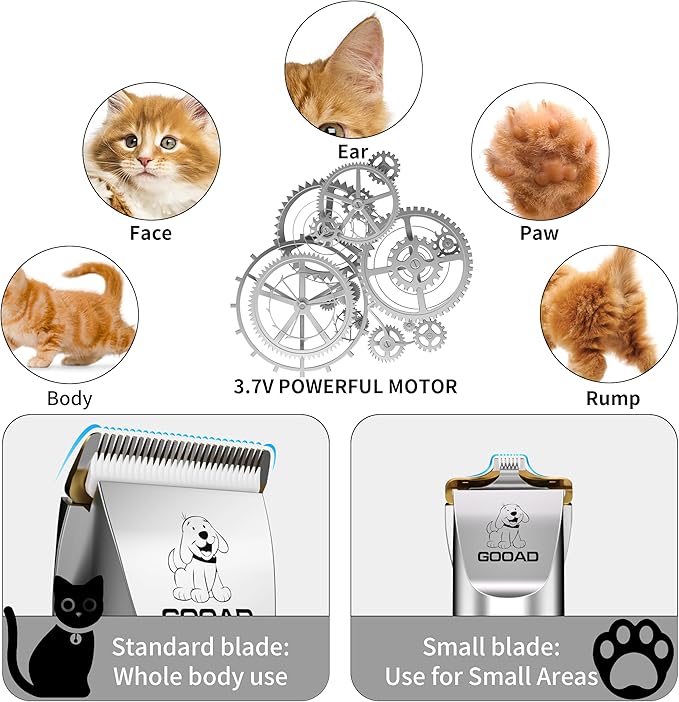 Cat Clippers for Matted Hair, Cat Grooming Kit, Cordless Cat Shaver for Long Hair, Low Noise Paw Trimmer, Cat Hair Trimmer for Grooming,Quiet Pet Hair Clippers Tools for Cats Dogs (Sliver) - PAWPICO