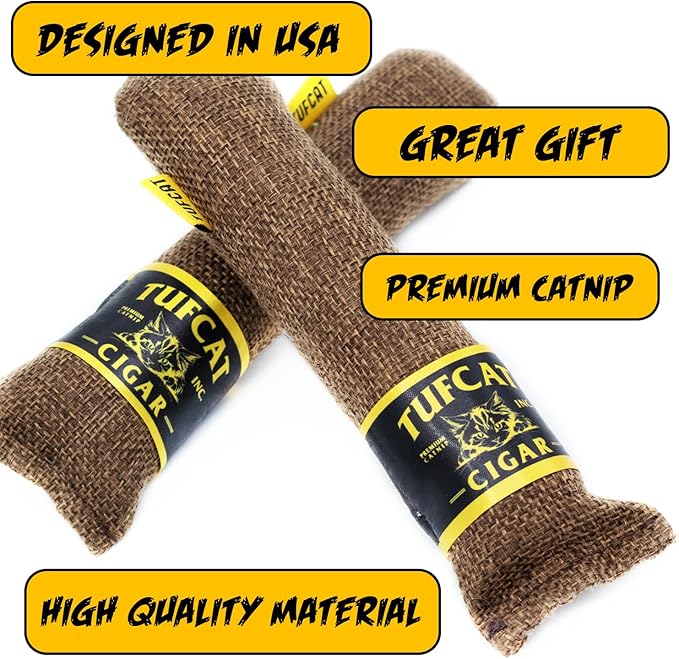 Cat Toy Cigar, Catnip Toys for Cats of All Breeds, Cat Toys for Indoor Cats, Kitten Toys, Action Themed Fun for Kicking, Biting, Chewing (Brown, 1-Pack) - PAWPICO