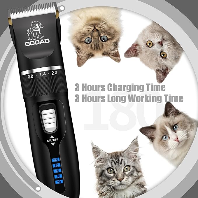 Cat Clippers for Matted Hair, Cat Grooming Kit, Cordless Cat Shaver for Long Hair, Low Noise Paw Trimmer, Cat Hair Trimmer for Grooming,Quiet Pet Hair Clippers Tools for Cats Dogs (Black) - PAWPICO