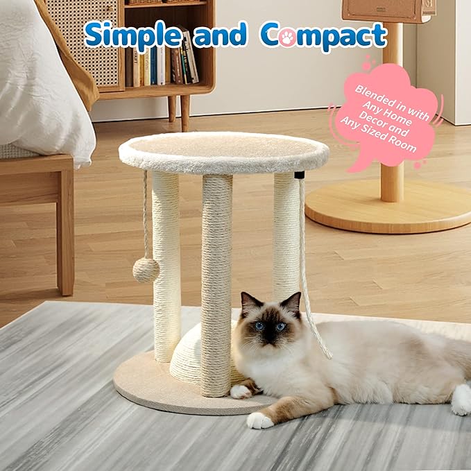 Made4Pets Cat Scratching Post,3 Cat Scratcher Posts with Soft Carpet Covered Perch,4 in 1 Kitten Toy,17" Small Cute Cat Tree Cat Tower with Hanging Ball Cat Toy, Scratching Posts for Indoor Cats - PAWPICO