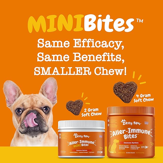 Zesty Paws Dog Allergy Relief - Anti Itch Supplement - Omega 3 Probiotics for Dogs - Digestive Health - Soft Chews for Skin & Seasonal Allergies - with Epicor Pets - Mini - Lamb - 90 Count ZestyPaws