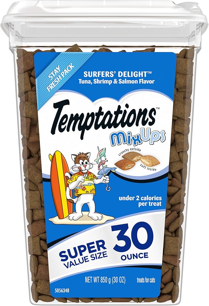 Temptations MixUps Surfer's Delight Flavor Crunchy and Soft Cat Treats, 30 oz. Tub Temptations