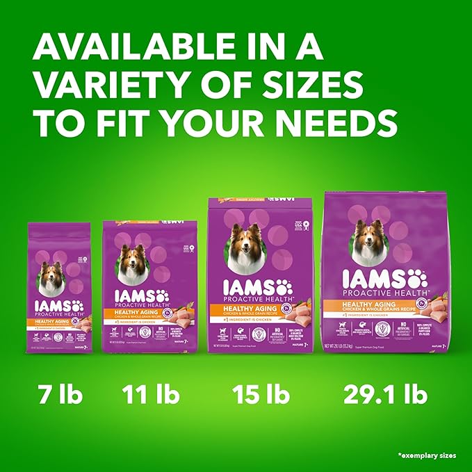 IAMS Proactive Health Healthy Aging Adult Dry Dog Food for Mature and Senior Dogs with Real Chicken, 15 lb. Bag - PAWPICO