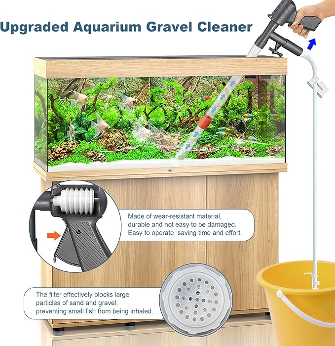 Aquarium Gravel Cleaner, Fish Tank Cleaner Kit with Dual Vacuum Tubes, Quick Water Changer Tools with Water Hose Controller Clamp for Water Changing Sand Washing PAWPICO