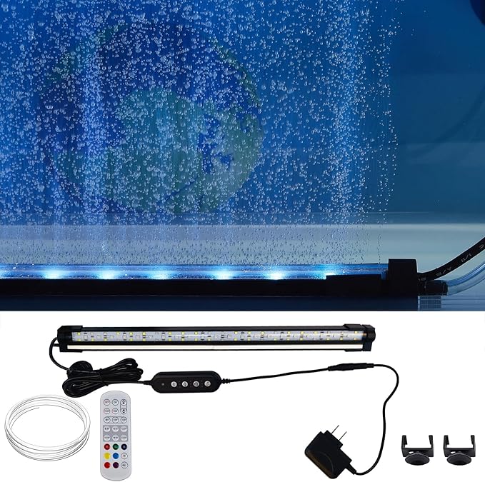 Carefree Fish Aquarium 24/7 Mode Timer Submersible LED Light Full Spectrum CRI 82 Tank Underwater Light & Nanometer Materials Air Stone 3Ft Tubing Waterproof Rating IP68 (No Included Air Pump) Bewatermyfriend