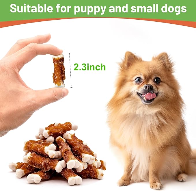 MON2SUN Dog Treats, 2.3 Inch Chicken Wrapped Calcium Dog Bones, Rawhide Free Dog Chews for Puppy and Small Dogs, Training Treats for Teeth Cleaning and Fresh Breath (28 Count - Pack of 5) - PAWPICO