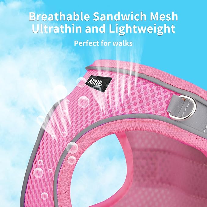 AIITLE Dog Harness, Spring No-Pull Cat Harness with a Leash, Adjustable Reflective Dog Vest, Cat Harness Escape Proof, Outdoor Walking, Camping for Extra Small Dogs and House Cats Pure Pink XXXS AIITLE-FORPETSBETTERLIFE