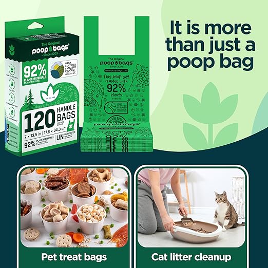 The Original Poop Bags® 120 Dog Poop Bags with Handles USDA Certified 92% Plant Based Poop Bags with Handles Heavy Duty Poop Bags for Dogs Large Dog Poop Bags - PAWPICO