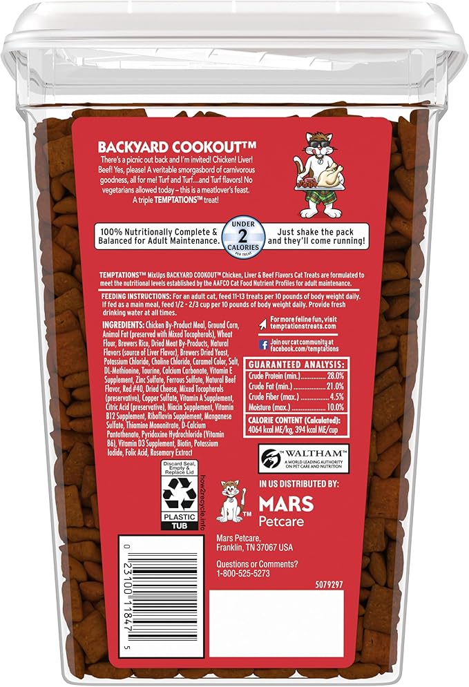 Temptations MixUps Backyard Cookout Flavor Crunchy and Soft Cat Treats, 30 oz. Tub Temptations