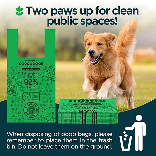 The Original Poop Bags® 120 Dog Poop Bags with Handles USDA Certified 92% Plant Based Poop Bags with Handles Heavy Duty Poop Bags for Dogs Large Dog Poop Bags - PAWPICO