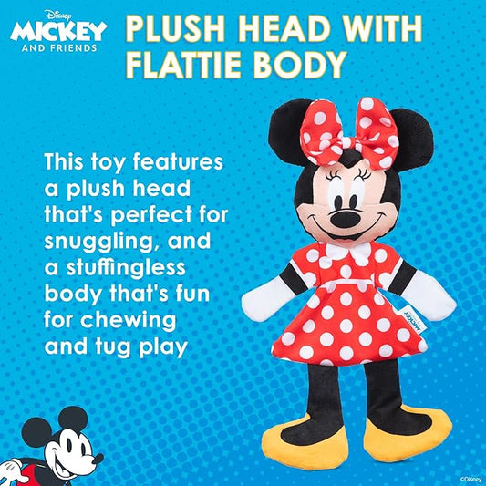 Minnie Mouse Plush Squeaky with Flattie Crinkle Body Dog Toy 13.5in | Disney Dog Toys | Plush Squeaker Toy for Dogs Inspired by Minnie Mouse, Disney Mickey and Friends - PAWPICO