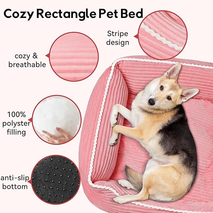 Rectangle Dog Bed for Large Medium Pets Indoor Outdoor with Removable Mat,Machine Washable Sleeping Sofa Non-Slip Bottom Breathable Soft Puppy Bed Durable Orthopedic Calming Pet Cuddler(Large, Pink) - PAWPICO
