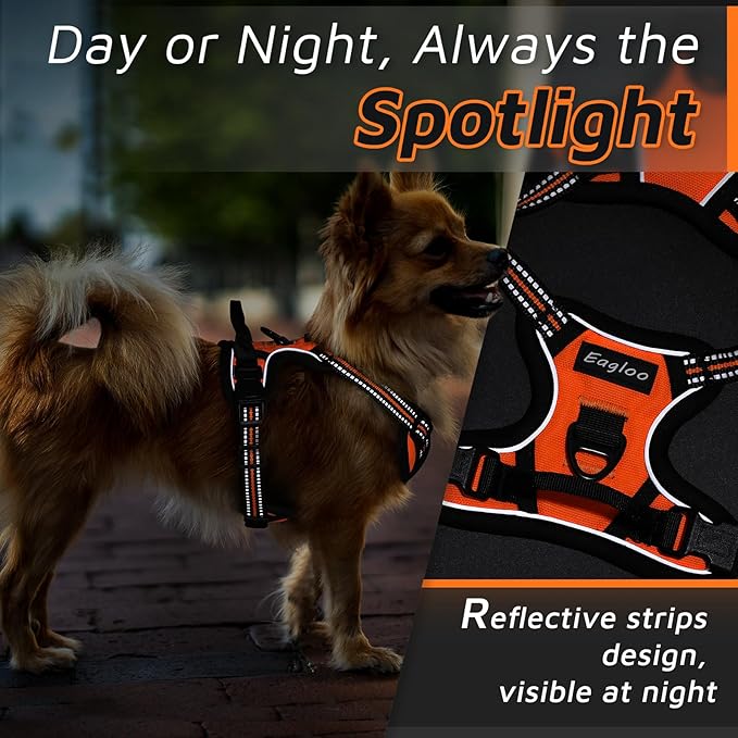Eagloo Small Dog Harness No Pull, Service Vest with Reflective Strips and Control Handle, Adjustable and Comfortable for Easy Walking, No Choke Pet Harness with 2 Metal Rings, Orange, XS GoExplorewithEagloo
