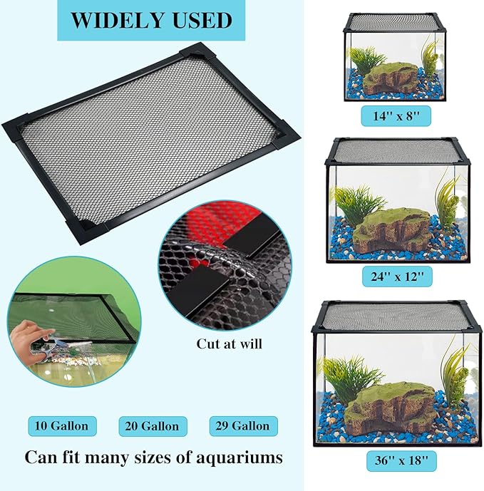 Magnetic Aquarium Lid, Max Size 39" x 19" Fish Tank Cover, DIY Aquarium Anti-Jumping Net Hood Set, Adjustable Mesh Screen Netting for Fish Tank Screen Top Cover Orgthin