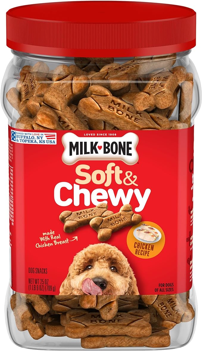 Milk-Bone Soft & Chewy Dog Treats Bundle: Beef & Filet Mignon Recipe, 25 Ounce + Chicken Breast Recipe, 25 Ounce - PAWPICO