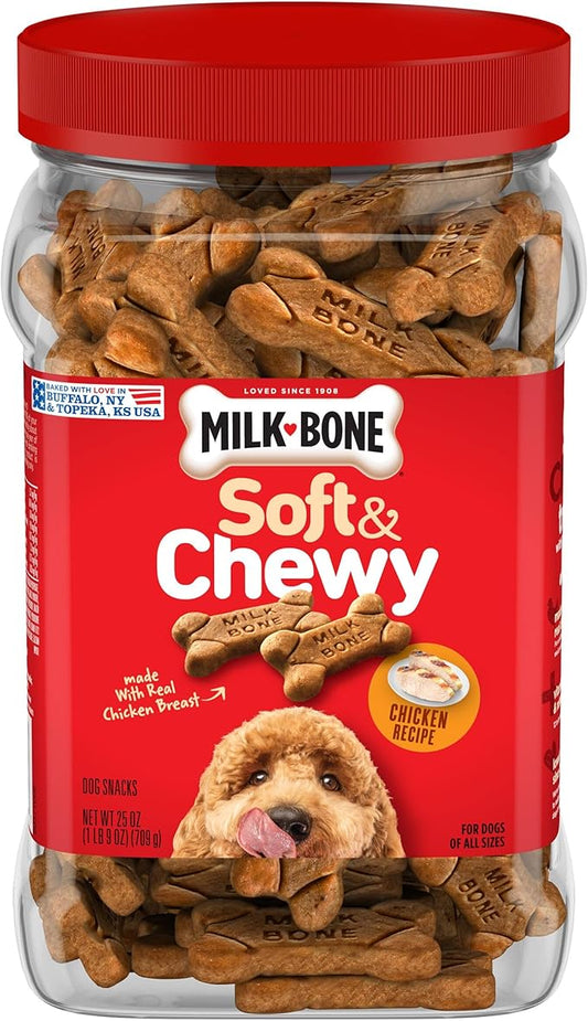 Milk-Bone Soft & Chewy Dog Treats Bundle: Chicken Recipe 25 Ounce + Real Bacon 25 Ounce - PAWPICO