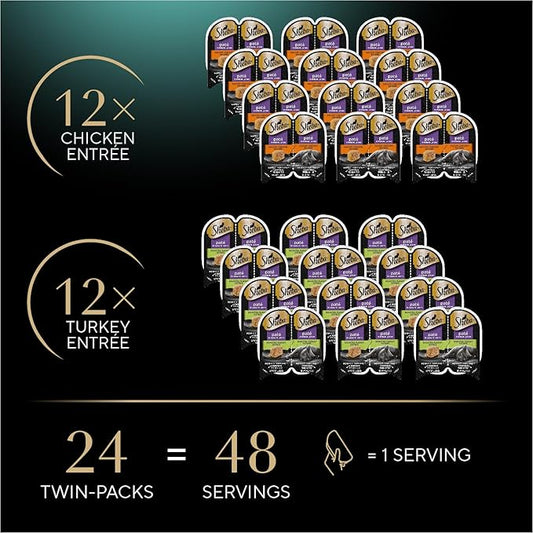 Sheba Perfect Portions Wet Cat Food Pate Savory Chicken Entree and Roasted Turkey Entree Variety Pack, 2.6 oz. Twin Pack Trays (12 Count, 24 Servings) (Pack of 2) - PAWPICO