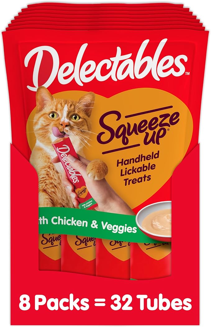 Hartz Delectables Squeeze Up Interactive Lickable Wet Cat Treats for Adult & Senior Cats, Chicken & Veggies, 4 Count (Pack of 8) Hartz
