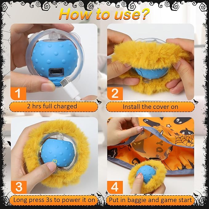 Interactive Cat Toys Ball Rolling in The Pouch, Chirping & Motion Activated Interactive Cat Ball Toy Begins Hide and Seek Game in Mat, Rechargeable Cat Exercise Toy - PAWPICO