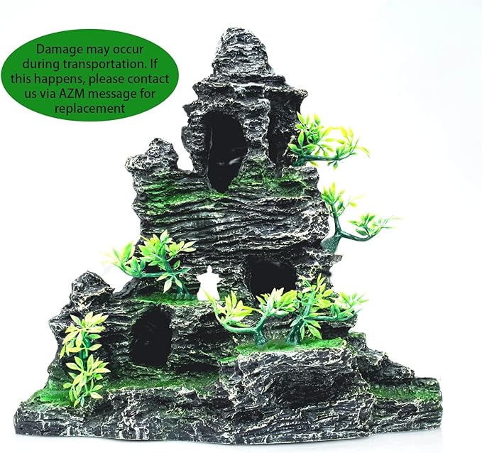 Large Aquarium Decor - Fish Tank Decorations with Mountain View Stone Ornament, Ideal for Betta, Snails, Turtle, Hiding, Climbing, Exploring, Landscaping, Aquascaping SiissaPeksid