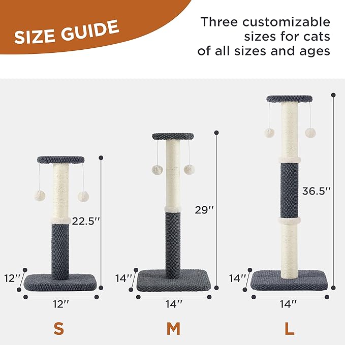 Lesure Cat Scratching Post for Indoor Cats - Highly Resistant Carpet Scratch Posts, Premium Sisal Rope Scratch Posts for Kittens, Sturdy Small Cat Scratch Pole with Hanging Ball, Grey(22.5 inch) - PAWPICO