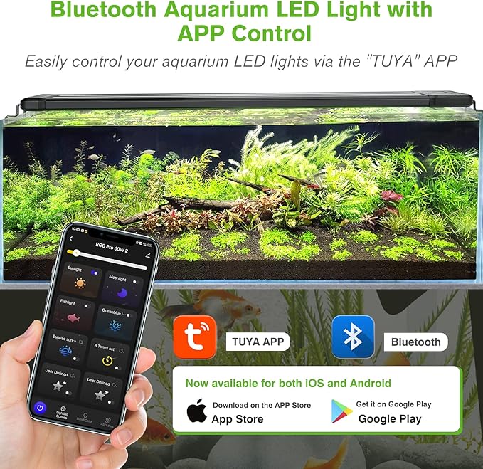 hygger 35W Smart Aquarium Light, Bluetooth LED Light with App Control, Full Spectrum Fish Tank Light with 24/7 Lighting Cycle, 5 Modes, Adjustable Timer, for 24"-30" Freshwater Planted Tank hygger