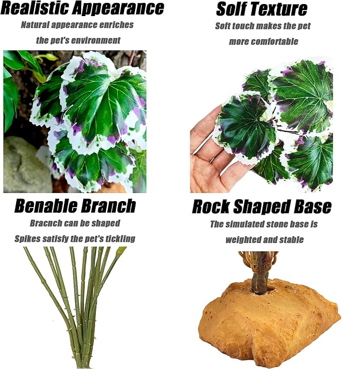 Woyrise Reptile Artificial Plants for Terrarium Decor, Amphibian Habitat Decorations Bearded Dragon Tank Accessories fit Crested Gecko Leopard Lizard Chameleon Snake Frog - White Edge Heuchera Woyrise