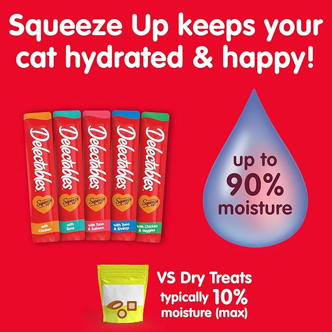 Delectables Squeeze Up Creamy Squeezable Puree, Lickable Wet Cat Treats, Grain Free, No Added Fillers, No By-Products, No Added Preservatives, 0.5 Ounces Tuna & Shrimp, 32 Tubes Total Hartz