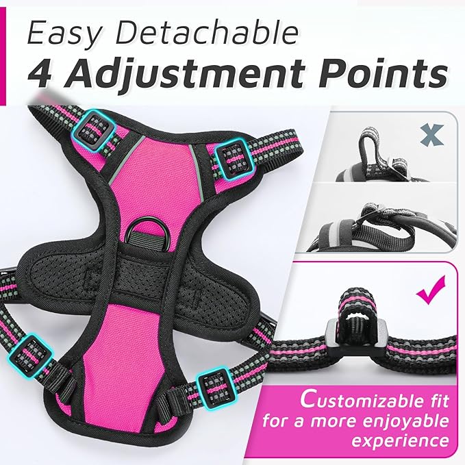 Eagloo Small Dog Harness No Pull, Service Vest with Reflective Strips and Control Handle, Adjustable and Comfortable for Easy Walking, No Choke Pet Harness with 2 Metal Rings, Rose Red, XS GoExplorewithEagloo