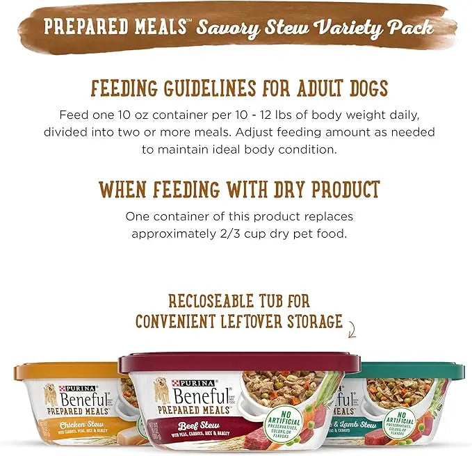 Beneful Purina Gravy Wet Dog Food Variety Pack, Prepared Meals Stew - (12) 10 oz. Tubs (Pack of 2) - PAWPICO